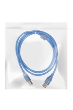 Blue USB cable in clear plastic bag.