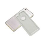 Transparent phone case with white border and card slot.