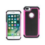 Smartphone with black and pink protective case shown from front and back.