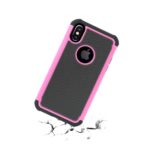 Black and pink rugged phone case with shockproof design.
