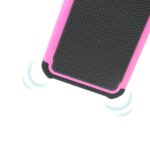 A pink and black phone case with textured back and sound waves.