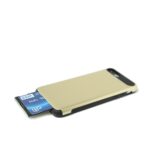 A beige smartphone with an extended microSD card slot.
