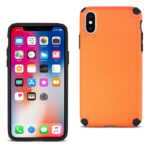 Smartphone with a vibrant orange protective case.