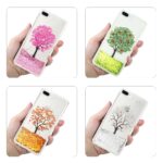 Four phone cases with tree designs in different seasons.