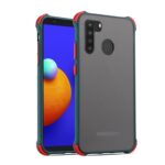 Samsung phone with protective case displayed.