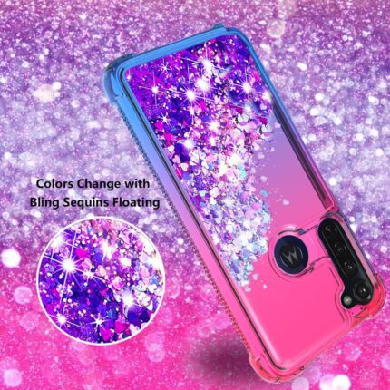 Colorful liquid glitter phone case with sparkling stars and hearts.