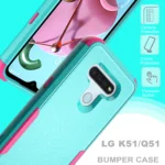 Colorful LG K51/Q51 bumper cases with card slot and scratch protection.