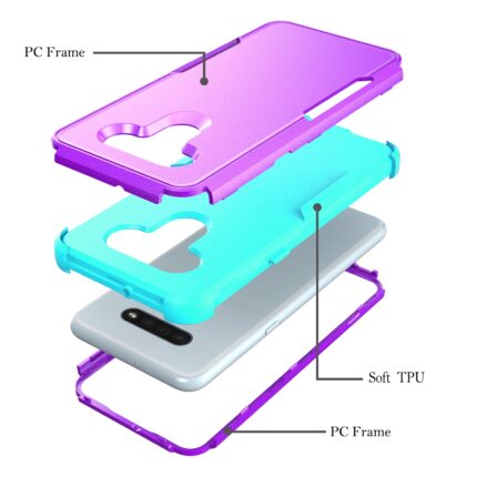 Exploded view of a multi-layered smartphone case with labeled parts.