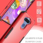 Red LG Aristo 5 Plus bumper case with reinforced corners and camera protection.