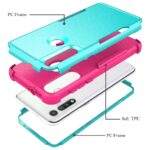 Exploded view of a multi-layered phone case with PC frame and TPU layers.