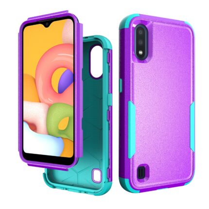 Colorful dual-layer phone case with purple and teal.