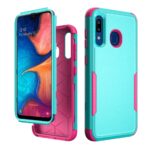 A dual-layer phone case in turquoise and pink for protection and style.