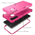 Exploded view of a pink phone case showing its multi-layered construction.