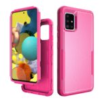 Pink rugged phone case with a built-in handle and screen protection.