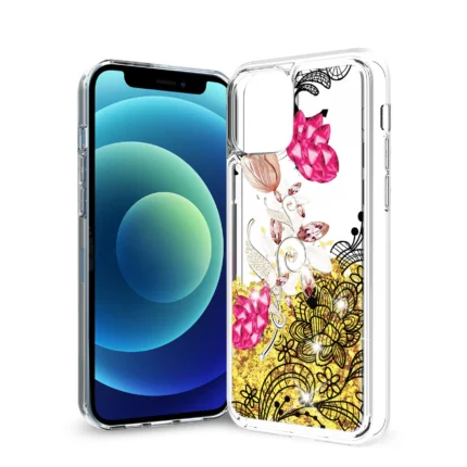 iPhone 12 Mini Glitter Case Moving Quicksand Yellow Floral