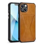 Phone case with brown leather card holder attached.