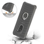 Durable black phone case with ring holder and reinforced corners.