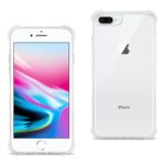 Front and back view of a white iPhone with a clear case.