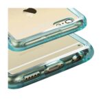 Clear protective phone case with blue edges for iPhone.