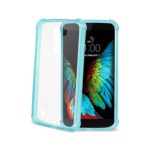 Transparent phone case with blue edges for a smartphone.