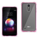 Front and back view of an LG smartphone with a pink protective case.