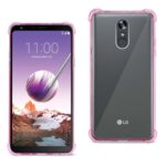 Front and back view of an LG smartphone with a pink protective case.