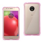 Front and back views of a gold Motorola smartphone with a pink protective case.