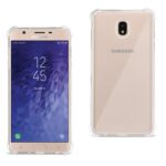 Front and back view of a gold Samsung smartphone with a clear protective case.