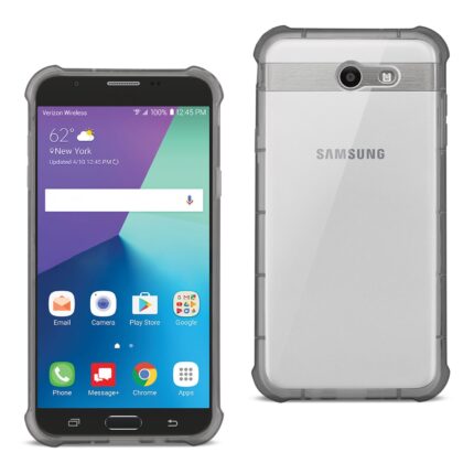 Rugged smartphone with protective case shown front and back.