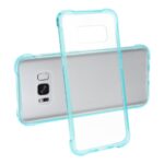 Transparent blue phone case for a smartphone.