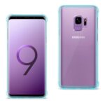 Samsung Galaxy S9 in purple with a blue protective case.