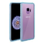 Samsung smartphone with a clear protective case.