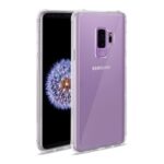 Purple clear phone case on a smartphone with floral wallpaper.
