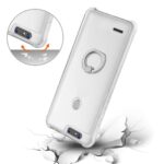 A sleek white power bank with a ring holder, shown on a cracked surface.