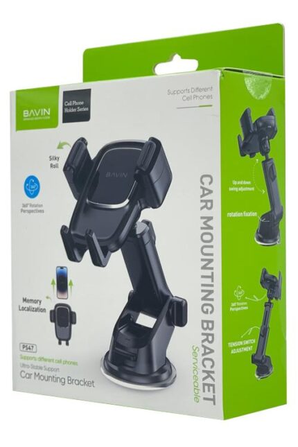 Car mounting bracket packaging, green and black.