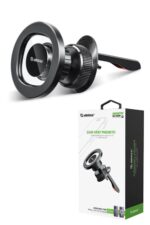 Magnetic car air vent phone holder.