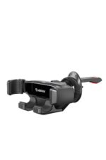 Car air vent phone holder, black design.