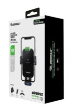 Wireless auto-clamping car charger packaging.