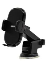 Black car phone holder with suction cup.