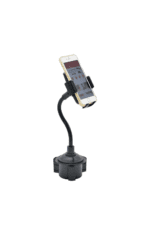 Phone mounted on flexible car holder.