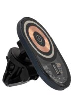 Wireless car charger with vent mount clip.