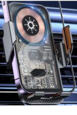 Transparent phone case with visible internal circuitry.
