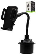Car cup holder phone mount with box.