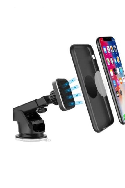 Magnetic phone mount holding a smartphone.