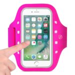 Pink sports armband holding a smartphone for workouts.