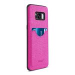 Pink phone case with a card slot holding two cards.