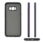 Black and purple smartphone case shown from three angles.