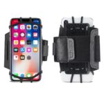 Phone holder with adjustable straps for secure grip.
