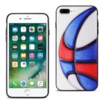 Front and back view of a smartphone with a colorful basketball design case.