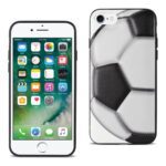 Smartphone with a soccer ball patterned case.